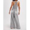 imageYeokou Women Drawstring Waist Elastic Jumpsuits Sleeveless Racerback Top Seam Wide Legs Casual Overalls with PocketsGrey