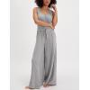 imageYeokou Women Drawstring Waist Elastic Jumpsuits Sleeveless Racerback Top Seam Wide Legs Casual Overalls with PocketsGrey