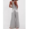 imageYeokou Women Drawstring Waist Elastic Jumpsuits Sleeveless Racerback Top Seam Wide Legs Casual Overalls with PocketsGrey