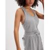 imageYeokou Women Drawstring Waist Elastic Jumpsuits Sleeveless Racerback Top Seam Wide Legs Casual Overalls with PocketsGrey