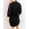 imageYeokou Women Eyelet Lined Summer Mini Dress Button Down 34 Sleeve Lapel Casual Hollow Straight Shirt DressBlack
