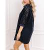 imageYeokou Women Eyelet Lined Summer Mini Dress Button Down 34 Sleeve Lapel Casual Hollow Straight Shirt DressDarkblue