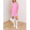 imageYeokou Women Eyelet Lined Summer Mini Dress Button Down 34 Sleeve Lapel Casual Hollow Straight Shirt DressPink