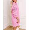 imageYeokou Women Eyelet Lined Summer Mini Dress Button Down 34 Sleeve Lapel Casual Hollow Straight Shirt DressPink