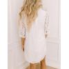 imageYeokou Women Eyelet Lined Summer Mini Dress Button Down 34 Sleeve Lapel Casual Hollow Straight Shirt DressWhite
