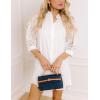 imageYeokou Women Eyelet Lined Summer Mini Dress Button Down 34 Sleeve Lapel Casual Hollow Straight Shirt DressWhite