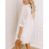 imageYeokou Women Eyelet Lined Summer Mini Dress Button Down 34 Sleeve Lapel Casual Hollow Straight Shirt DressWhite
