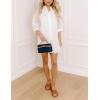 imageYeokou Women Eyelet Lined Summer Mini Dress Button Down 34 Sleeve Lapel Casual Hollow Straight Shirt DressWhite