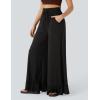 imageYeokou Women Wide Leg Pants Drawstring Elastic High Waist Ruffle Hem Loose Casual Trousers with PocketsBlack