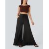 imageYeokou Women Wide Leg Pants Drawstring Elastic High Waist Ruffle Hem Loose Casual Trousers with PocketsBlack