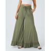 imageYeokou Women Wide Leg Pants Drawstring Elastic High Waist Ruffle Hem Loose Casual Trousers with PocketsGreen