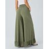 imageYeokou Women Wide Leg Pants Drawstring Elastic High Waist Ruffle Hem Loose Casual Trousers with PocketsGreen