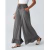 imageYeokou Women Wide Leg Pants Drawstring Elastic High Waist Ruffle Hem Loose Casual Trousers with PocketsGrey