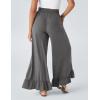 imageYeokou Women Wide Leg Pants Drawstring Elastic High Waist Ruffle Hem Loose Casual Trousers with PocketsGrey