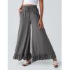imageYeokou Women Wide Leg Pants Drawstring Elastic High Waist Ruffle Hem Loose Casual Trousers with PocketsGrey