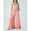 imageYeokou Women Wide Leg Pants Drawstring Elastic High Waist Ruffle Hem Loose Casual Trousers with PocketsPink