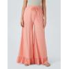 imageYeokou Women Wide Leg Pants Drawstring Elastic High Waist Ruffle Hem Loose Casual Trousers with PocketsPink