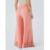 imageYeokou Women Wide Leg Pants Drawstring Elastic High Waist Ruffle Hem Loose Casual Trousers with PocketsPink