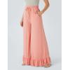 imageYeokou Women Wide Leg Pants Drawstring Elastic High Waist Ruffle Hem Loose Casual Trousers with PocketsPink