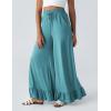 imageYeokou Women Wide Leg Pants Drawstring Elastic High Waist Ruffle Hem Loose Casual Trousers with PocketsTeal