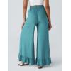 imageYeokou Women Wide Leg Pants Drawstring Elastic High Waist Ruffle Hem Loose Casual Trousers with PocketsTeal