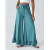 imageYeokou Women Wide Leg Pants Drawstring Elastic High Waist Ruffle Hem Loose Casual Trousers with PocketsTeal