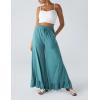 imageYeokou Women Wide Leg Pants Drawstring Elastic High Waist Ruffle Hem Loose Casual Trousers with PocketsTeal