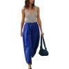 imageYeokou Jumpsuits for Women Casual Summer Sleeveless Romper Cotton Drawstring Elastic Waist Tapered Leg OverallsBlue