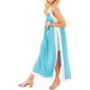 imageYeokou Sleeveless Boho Dress for Women 2025 Matching Shorts Summer Color Block Maxi Beach Dress Sets High Side SlitBlue