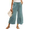 imageYeokou Women Casual Wide Leg Cropped Pants Tiered Ruffle Hem High Waist Vacation Capri Pants with PocketsGreen