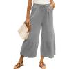 imageYeokou Women Casual Wide Leg Cropped Pants Tiered Ruffle Hem High Waist Vacation Capri Pants with PocketsGrey