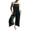 imageYeokou Women Casual Wide Leg Jumpsuit Contrast Side Straps Long Bib Pants Sleeveless Loose Overall with PocketsBlack
