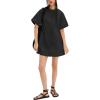imageYeokou Women Denim Mini Dress Short Sleeves Ribbed Crewneck Back Zipper Casual ALine Jean Dress with PocketsBlack