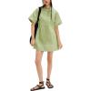 imageYeokou Women Denim Mini Dress Short Sleeves Ribbed Crewneck Back Zipper Casual ALine Jean Dress with PocketsGreen