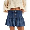 imageYeokou Women Denim Mini Skirt Elastic High Waist ALine Pleated Tiered Ruffle Hem Jean Skirt Casual ShortBlue