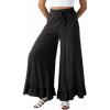 imageYeokou Women Wide Leg Pants Drawstring Elastic High Waist Ruffle Hem Loose Casual Trousers with PocketsBlack