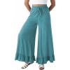 imageYeokou Women Wide Leg Pants Drawstring Elastic High Waist Ruffle Hem Loose Casual Trousers with PocketsTeal