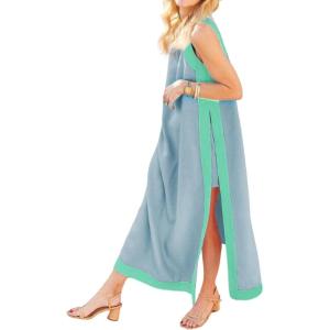 imageYeokou Sleeveless Boho Dress for Women 2025 Matching Shorts Summer Color Block Maxi Beach Dress Sets High Side SlitGreyblue