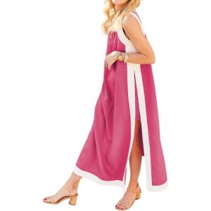 imageYeokou Sleeveless Boho Dress for Women 2025 Matching Shorts Summer Color Block Maxi Beach Dress Sets High Side SlitRosered