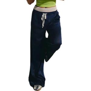 imageYeokou Women Mesh Sports Pants Drawstring Elastic Waist Wide Leg Loose Trousers Breathable Activewear with PocketsNavy
