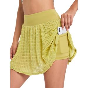 imageYeokou Women Tennis Skirt Shorts Stretchy High Waist Athletic Skorts Workout Sports Mini Skirt with PocketsGreen