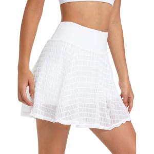 imageYeokou Women Tennis Skirt Shorts Stretchy High Waist Athletic Skorts Workout Sports Mini Skirt with PocketsWhite