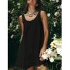imageYeokou Women Mini Dress Sleeveless ALine Adjustable Button Straps Scoop Neck Cropped Loose Slip Dress with PocketsBlack