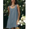 imageYeokou Women Mini Dress Sleeveless ALine Adjustable Button Straps Scoop Neck Cropped Loose Slip Dress with PocketsBlue