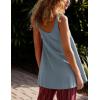 imageYeokou Women Mini Dress Sleeveless ALine Adjustable Button Straps Scoop Neck Cropped Loose Slip Dress with PocketsBlue