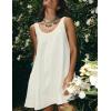 imageYeokou Women Mini Dress Sleeveless ALine Adjustable Button Straps Scoop Neck Cropped Loose Slip Dress with PocketsWhite