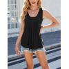 imageYeokou Women Pleated Solid Color Tank Crewneck Ruffled Hem Sleeveless Loose Casual Summer TopBlack