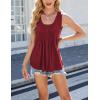 imageYeokou Women Pleated Solid Color Tank Crewneck Ruffled Hem Sleeveless Loose Casual Summer TopRed