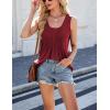 imageYeokou Women Pleated Solid Color Tank Crewneck Ruffled Hem Sleeveless Loose Casual Summer TopRed
