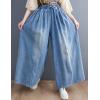 imageYeokou Women Wide Leg Cotton Jeans Elastic Drawstring Hight Waist Denim Pants Baggy Casual Trousers CulottesBlue